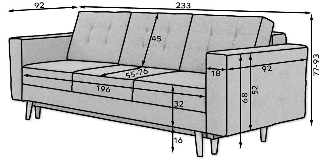 Diivan Asgard, 233x92x93 cm, hall hind ja info | Diivanid ja diivanvoodid | kaup24.ee