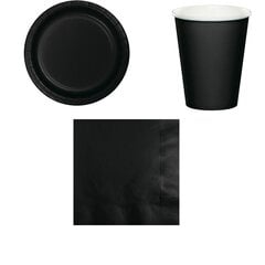 Набор одноразовой посуды черного цвета на 40 персон (40 бумажных тарелок, 40 бумажных стаканчиков, 80 бумажных салфеток) цена и информация | Праздничная одноразовая посуда | kaup24.ee
