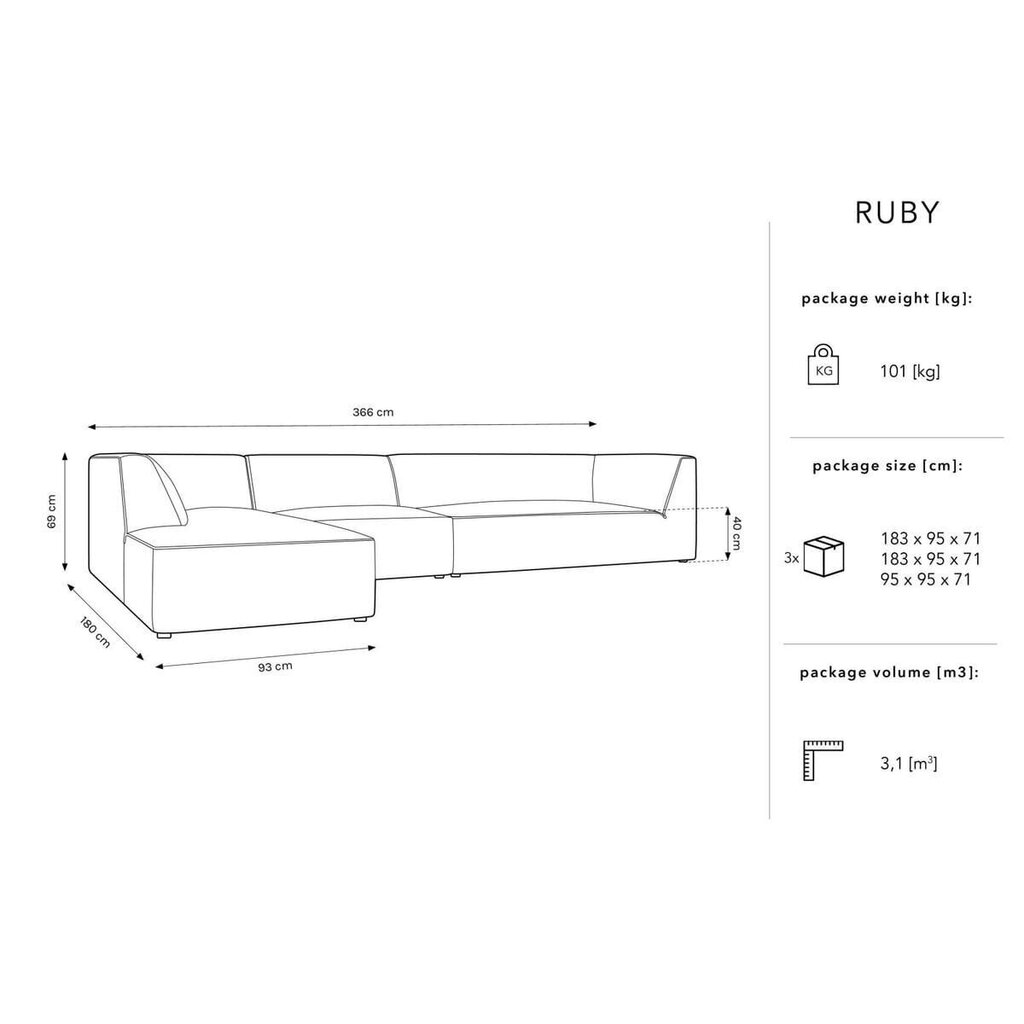 Pehme nurgadiivan Micadoni Home Ruby, must цена и информация | Nurgadiivanid ja nurgadiivanvoodid | kaup24.ee