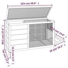 vidaXL küülikupuur, pruun, 103 x 44 x 69,5 cm, männipuit цена и информация | Клетки и аксессуары для грызунов | kaup24.ee