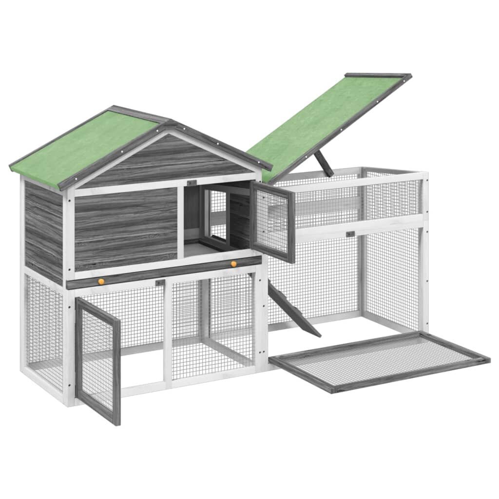 vidaXL küülikupuur, hall, 185,5 x 60,5 x 109,5 cm, männipuit цена и информация | Puurid ja tarvikud väikeloomadele | kaup24.ee