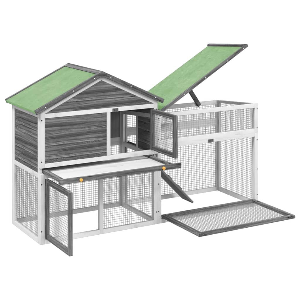 vidaXL küülikupuur, hall, 185,5 x 60,5 x 109,5 cm, männipuit цена и информация | Puurid ja tarvikud väikeloomadele | kaup24.ee