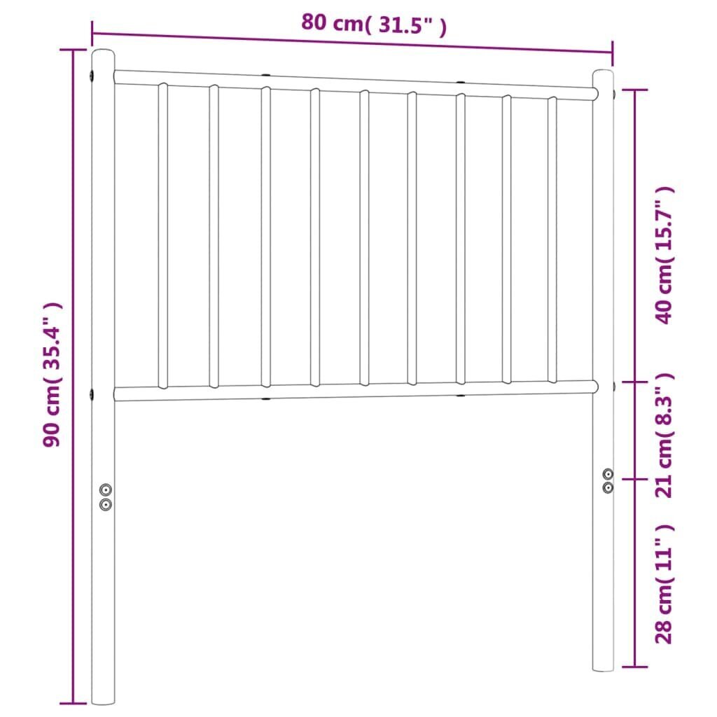 vidaXL metallist voodipeats, valge, 75 cm hind ja info | Voodid | kaup24.ee