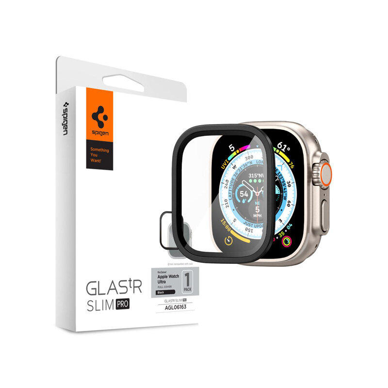 Kaitsekile raamiga Spigen Glass.tR Slim Pro - Apple Watch Ultra 49 mm, must hind ja info | Nutikellade ja nutivõrude tarvikud | kaup24.ee