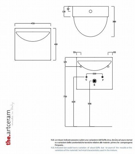 Keraamiline valamu Artceram Wall Mini L850, valge цена и информация | Kraanikausid, valamud | kaup24.ee