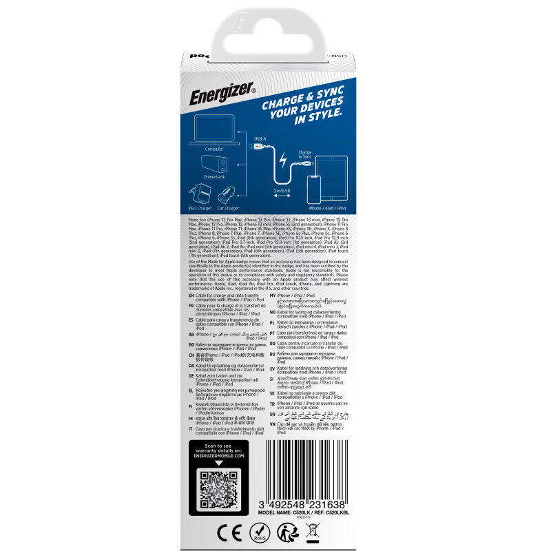 Energizer Ultimate C520LKBL hind ja info | Mobiiltelefonide kaablid | kaup24.ee