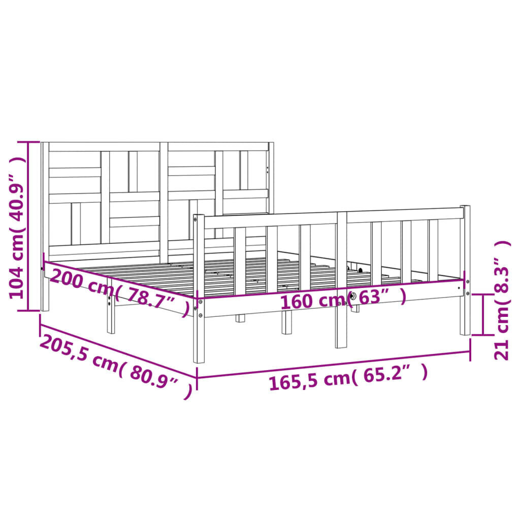 Voodiraam vidaXL, 160x200 cm, valge hind ja info | Voodid | kaup24.ee