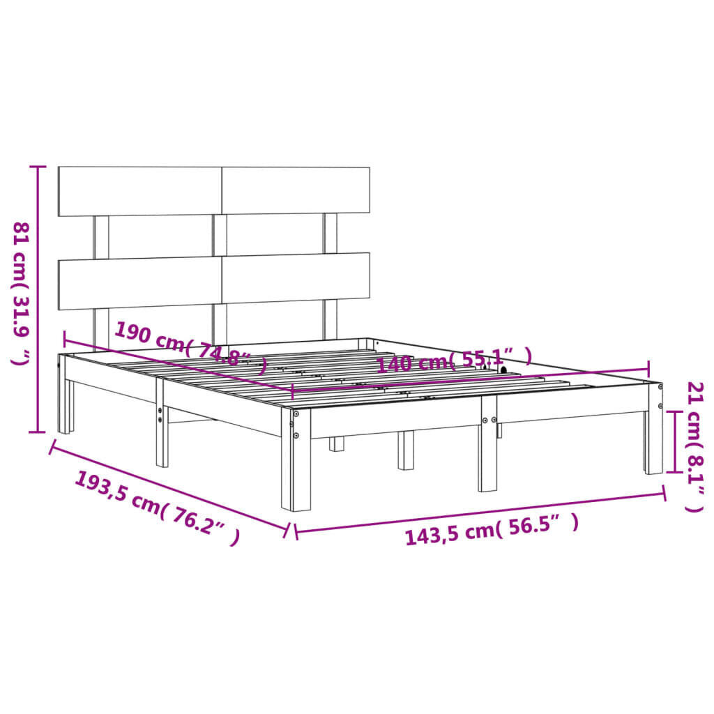 Voodiraam vidaXL, 140x190 cm, valge hind ja info | Voodid | kaup24.ee