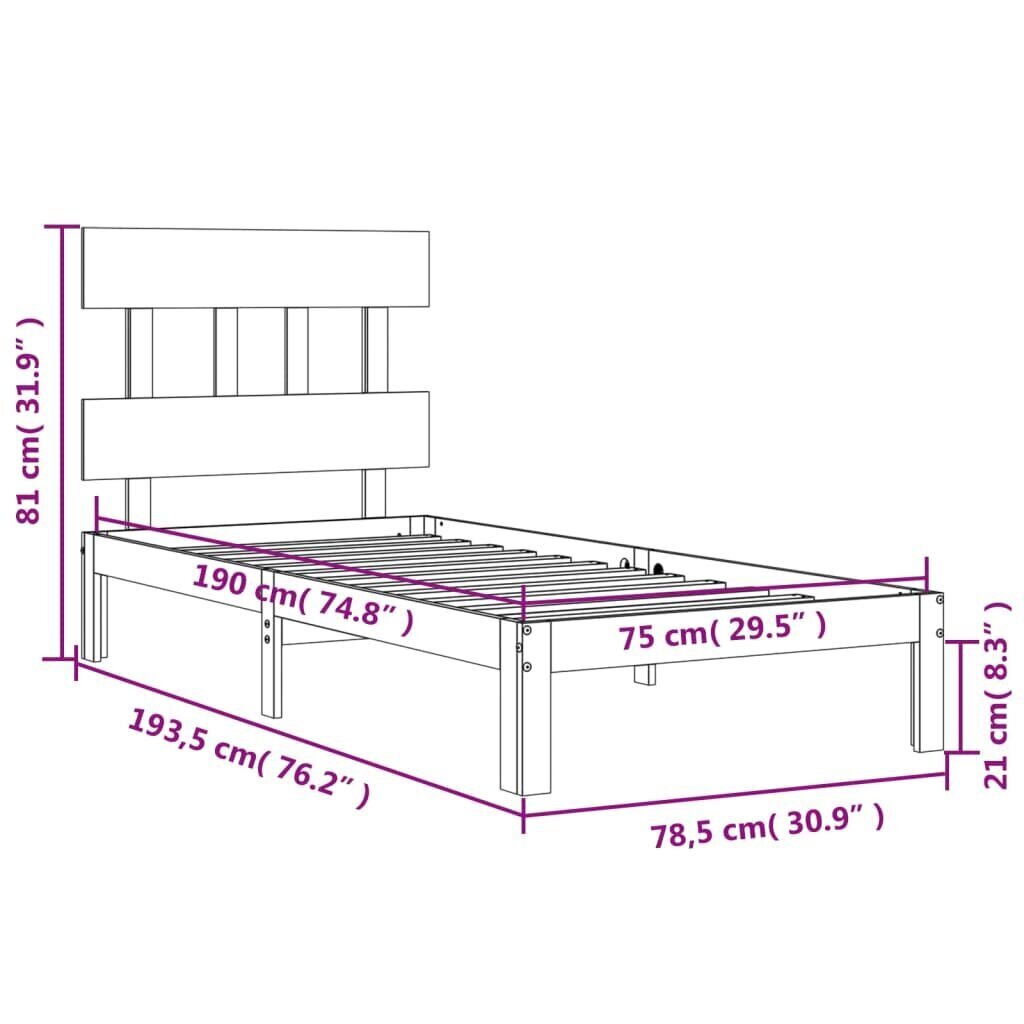 Voodiraam vidaXL, 75x190 cm, pruun цена и информация | Voodid | kaup24.ee