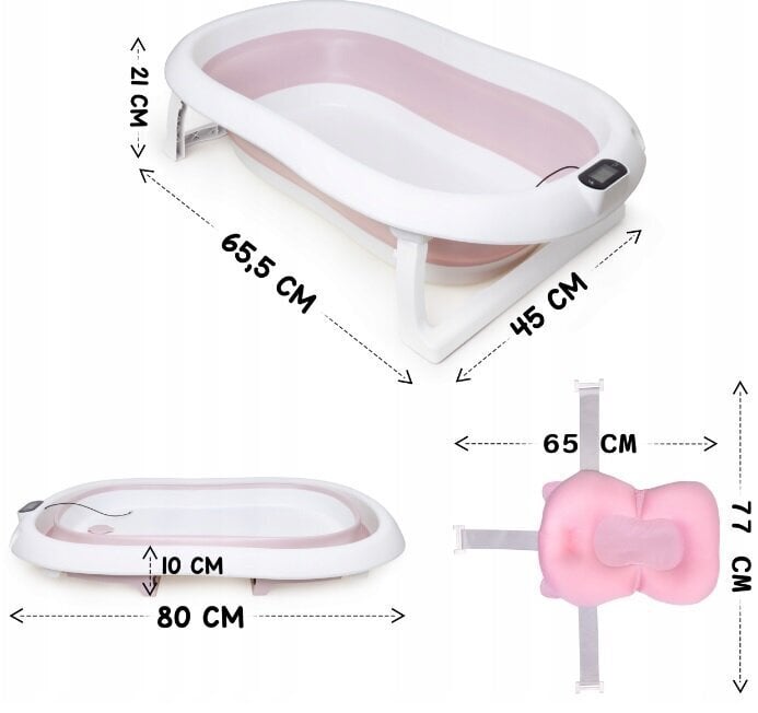 Kokkupandav beebivann termomeetri ja padjaga To-ma, 80cm, roosa hind ja info | Vannitooted | kaup24.ee