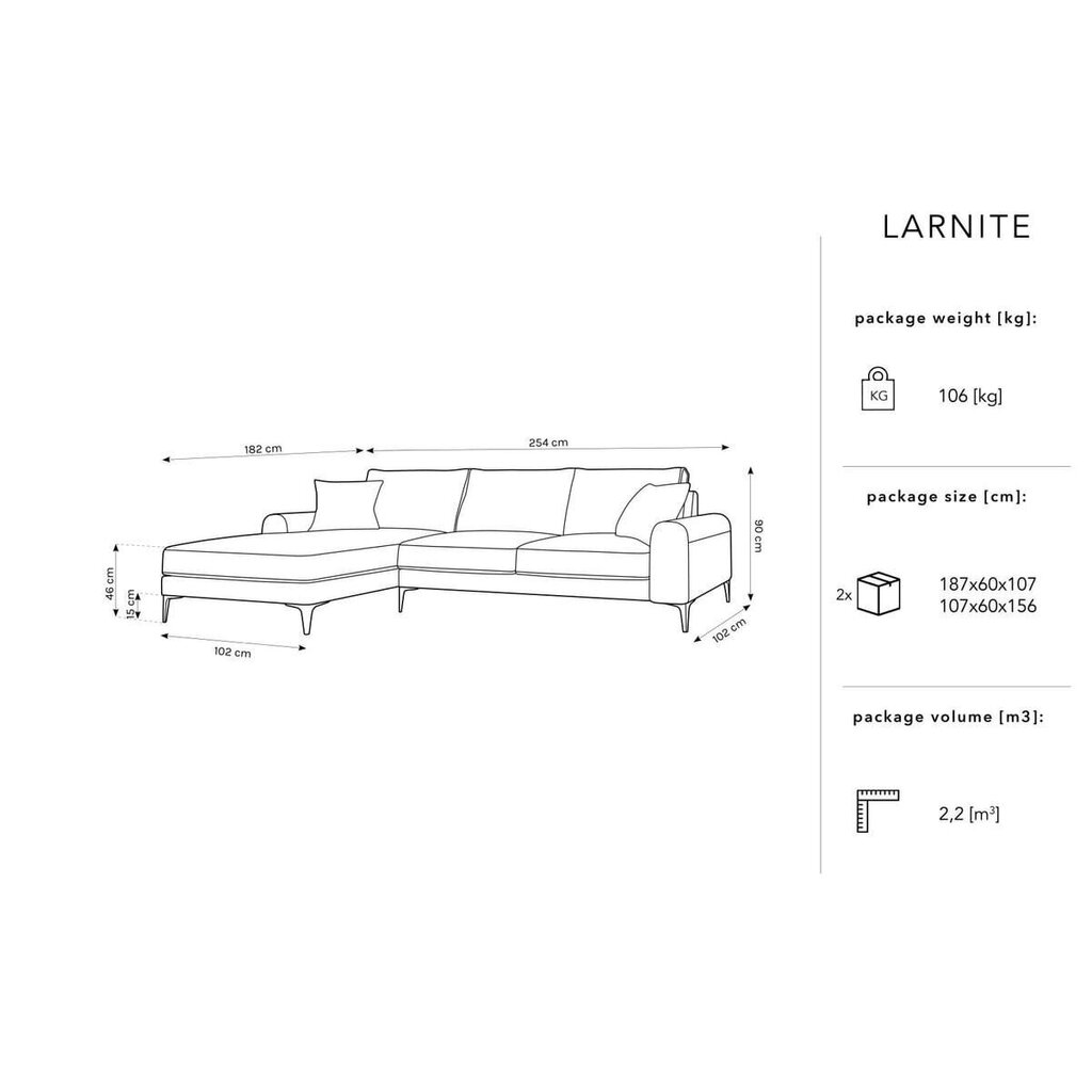 Pehme nurgadiivan Micadoni Home Larnite 5S-VR, hall/must цена и информация | Nurgadiivanid ja nurgadiivanvoodid | kaup24.ee