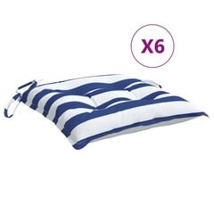 vidaXL toolipadjad 6 tk, sinise/valge triibuline, 40x40x7 cm, kangas hind ja info | Toolipadjad ja -katted | kaup24.ee