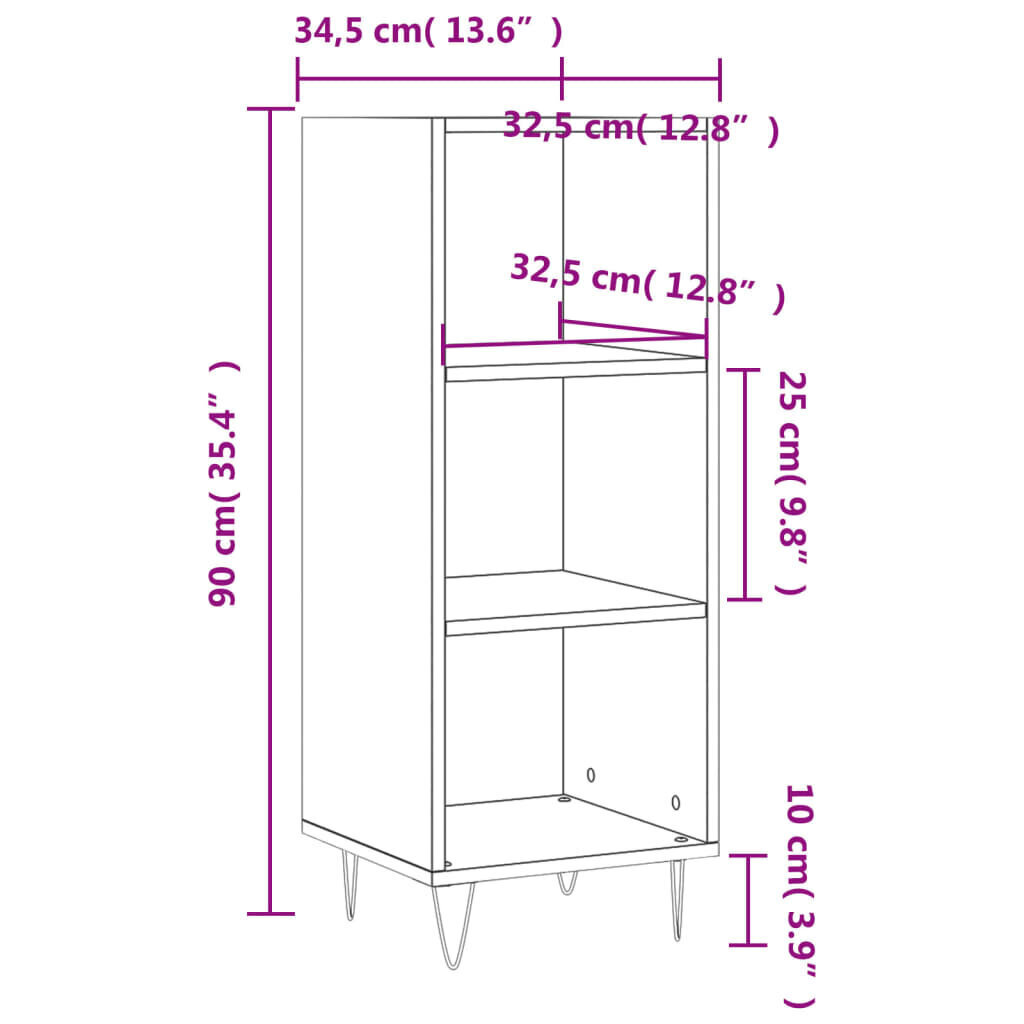vidaXL puhvetkapp, valge, 34,5x32,5x90 cm, tehispuit hind ja info | Elutoa väikesed kapid | kaup24.ee