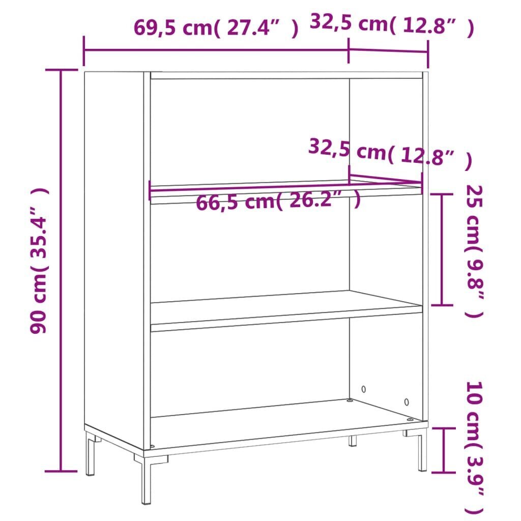 vidaXL raamaturiiul, kõrgläikega valge, 69,5 x 32,5 x 90 cm, tehispuit hind ja info | Riiulid | kaup24.ee