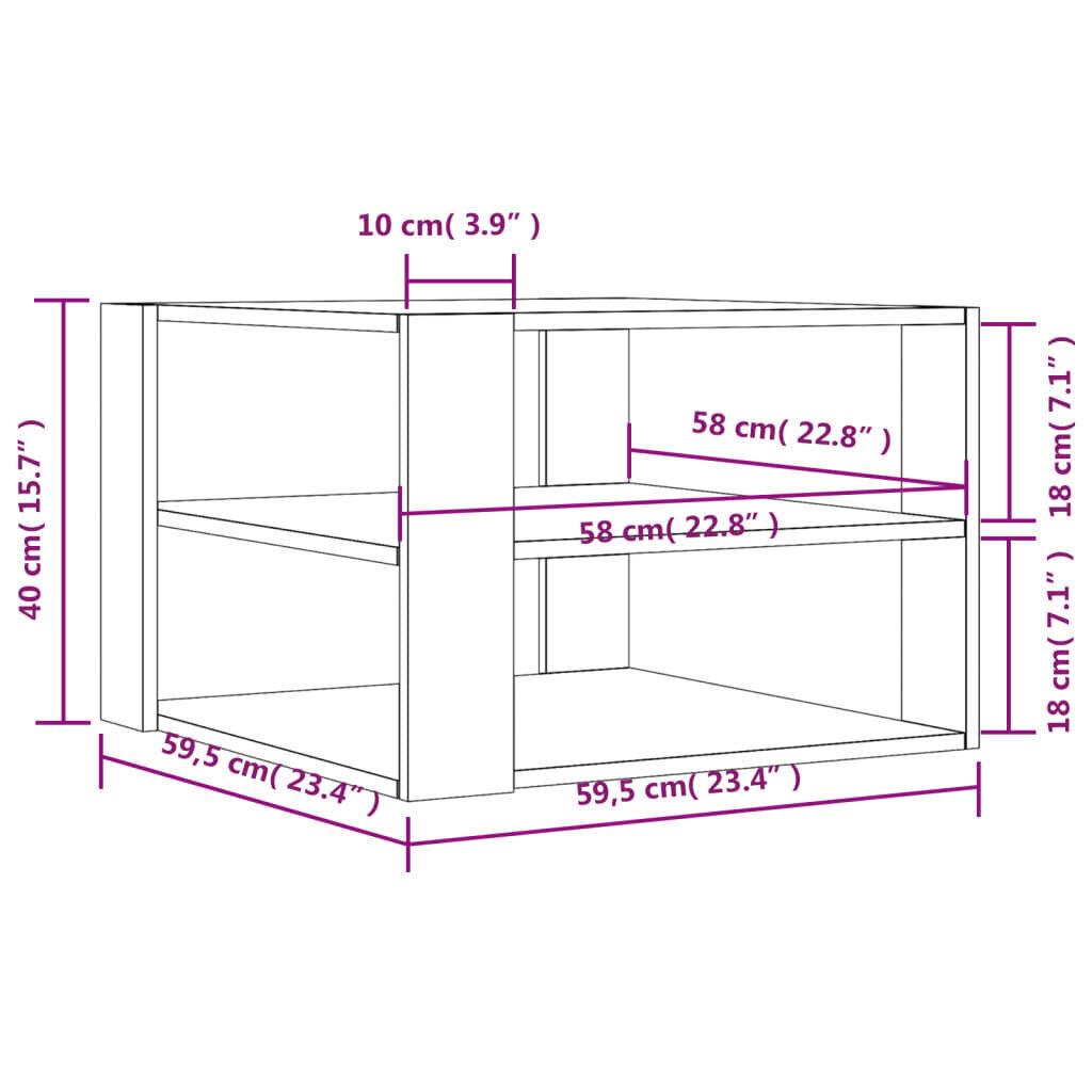 vidaXL kohvilaud, must, 59,5 x 59,5 x 40 cm, tehispuit hind ja info | Diivanilauad | kaup24.ee