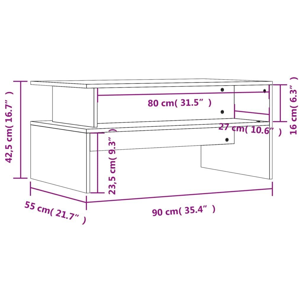 vidaXL kohvilaud, pruun tamm, 90 x 55 x 42,5 cm, tehispuit hind ja info | Diivanilauad | kaup24.ee