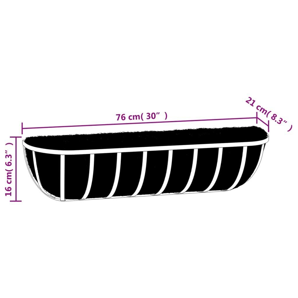 vidaXL seina taimekastid 2 tk, kookosvoodriga, must, 91x20x23 cm teras цена и информация | Lillekastid | kaup24.ee