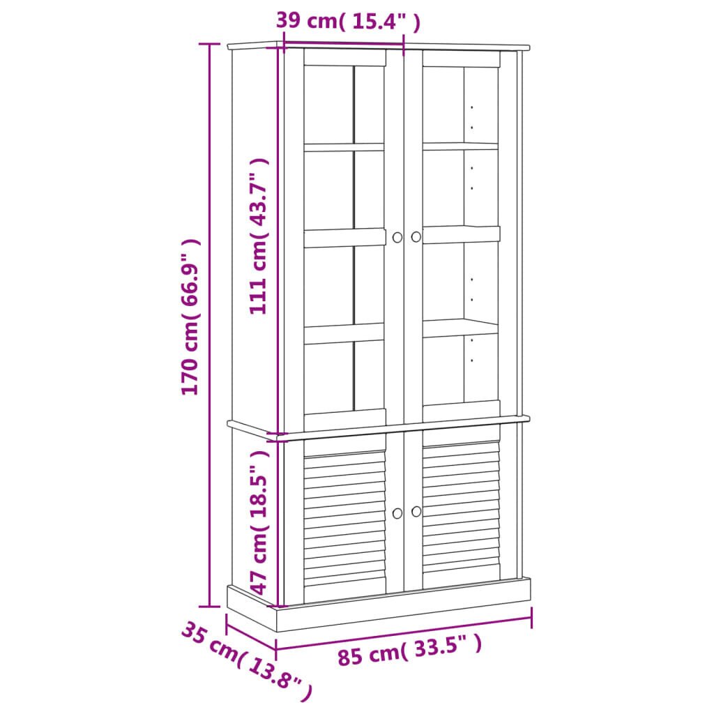 vidaXL klaasustega vitriinkapp "Vigo", 85 x 35 x 170 cm, männipuit hind ja info | Vitriinkapid | kaup24.ee