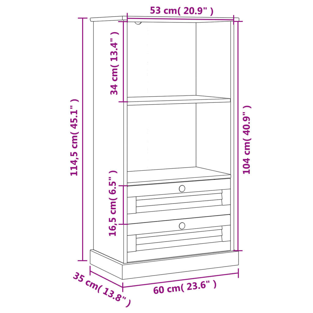 vidaXL raamatukapp "Vigo", valge, 60 x 35 x 114,5 cm, männipuit hind ja info | Riiulid | kaup24.ee