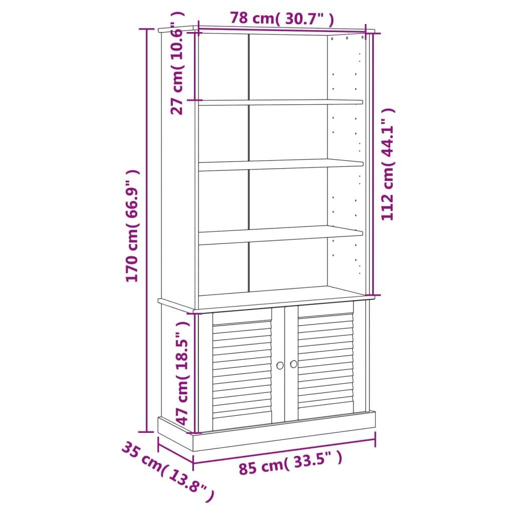 vidaXL raamatukapp "Vigo", hall, 85 x 35 x 170 cm, männipuit hind ja info | Riiulid | kaup24.ee