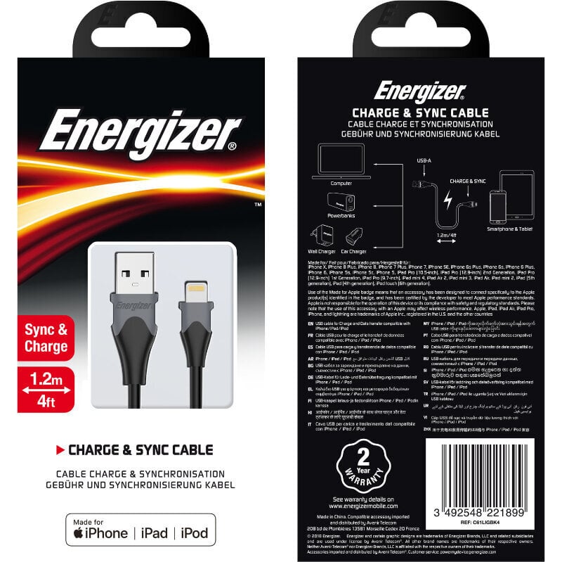 Energizer Classic C61LIGBK4 hind ja info | Mobiiltelefonide kaablid | kaup24.ee