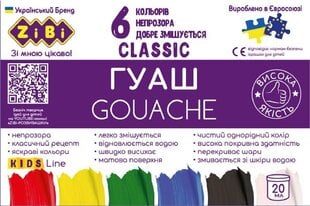 Guaššvärvid Zibi Classic Kids Line, 6 tk. hind ja info | Kunstitarbed, voolimise tarvikud | kaup24.ee