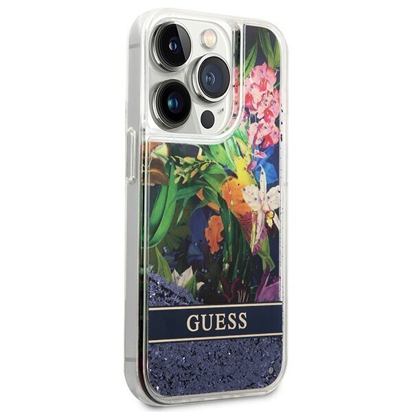 Guess GUHCP14XLFLSB iPhone 14 Pro Max 6,7" blue hardcase Flower Liquid Glitter hind ja info | Telefoni kaaned, ümbrised | kaup24.ee