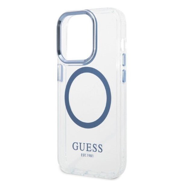 Guess GUHMP14LHTRMB iPhone 14 Pro 6,1" blue hard case Metal Outline Magsafe цена и информация | Telefoni kaaned, ümbrised | kaup24.ee