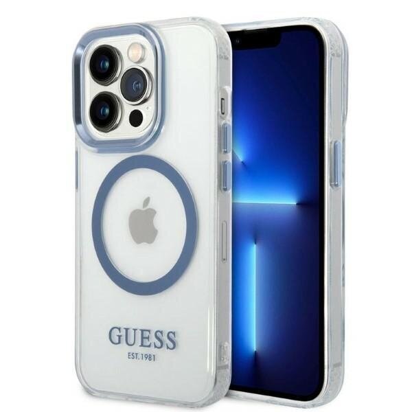 Guess GUHMP14LHTRMB iPhone 14 Pro 6,1" blue hard case Metal Outline Magsafe цена и информация | Telefoni kaaned, ümbrised | kaup24.ee