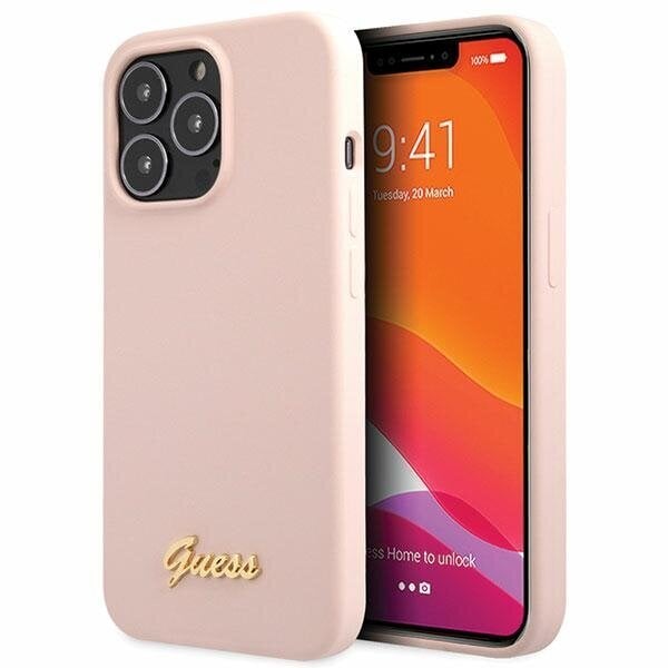 Guess GUHCP13XLSLMGLP iPhone 13 Pro Max 6.7" jasnolight pink hardcase Silicone Script Gold Logo hind ja info | Telefoni kaaned, ümbrised | kaup24.ee