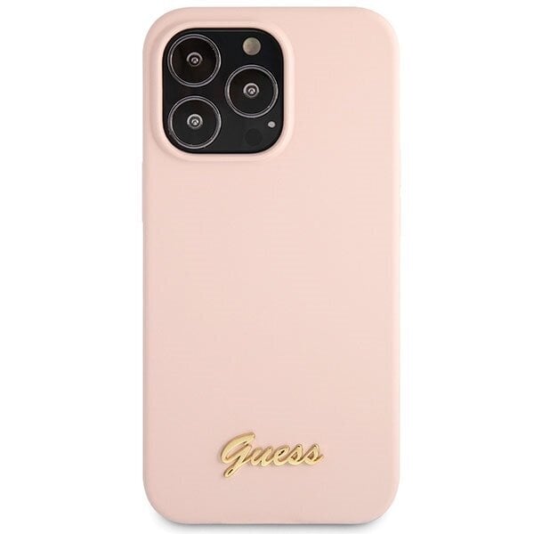 Guess GUHCP13XLSLMGLP iPhone 13 Pro Max 6.7" jasnolight pink hardcase Silicone Script Gold Logo hind ja info | Telefoni kaaned, ümbrised | kaup24.ee