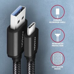 Кабель AXAGON BUCM3-AM10AB USB-C < > USB-A USB 3.2 поколения 1/3A/алюминий/черный в оплетке/1 м цена и информация | Кабели для телефонов | kaup24.ee