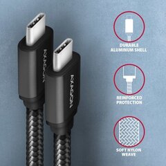 Кабель AXAGON BUCM3-CM10AB USB-C < > USB-C 3.2 поколения 1/PD 60 Вт/3 А/алюминий/черный в оплетке/1 м цена и информация | Кабели для телефонов | kaup24.ee