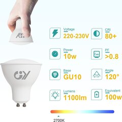 LED-pirn sooja valget värvi GY, 10 W, 2700 K, 1100 luumenit, 12tk цена и информация | Лампочки | kaup24.ee