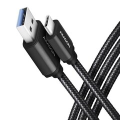 Кабель AXAGON BUCM3-AM20AB USB-C < > USB-A USB 3.2 поколения 1/3A/алюминий/черный в оплетке/2 м цена и информация | Кабели для телефонов | kaup24.ee