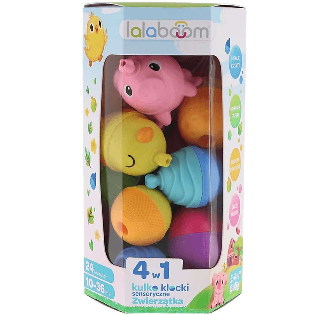 Palli-klotsid Lalaboom Montessori 4-in-1 sensoorsed loomad, 24 tk hind ja info | Imikute mänguasjad | kaup24.ee
