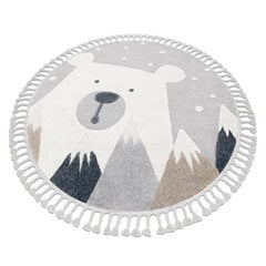 Ковер YOYO EY81 круг серый / белый - Медведь, горы для детей, структурный, сенсорный Бахрома цена и информация | Ковры | kaup24.ee