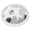 Ковер YOYO EY81 круг серый / белый - Медведь, горы для детей, структурный, сенсорный Бахрома