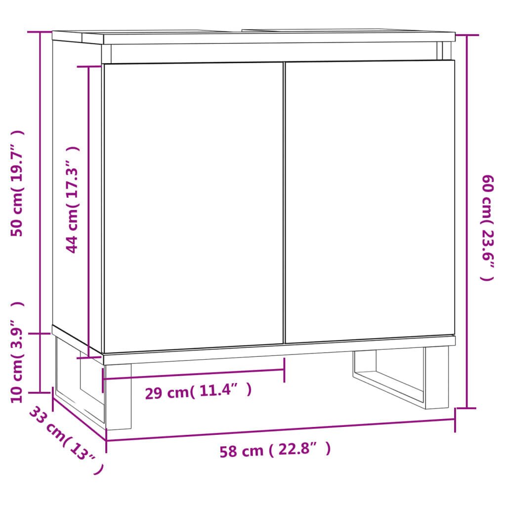 vidaXL vannitoakapp, suitsutatud tamm, 58 x 33 x 60 cm, tehispuit hind ja info | Vannitoakapid | kaup24.ee