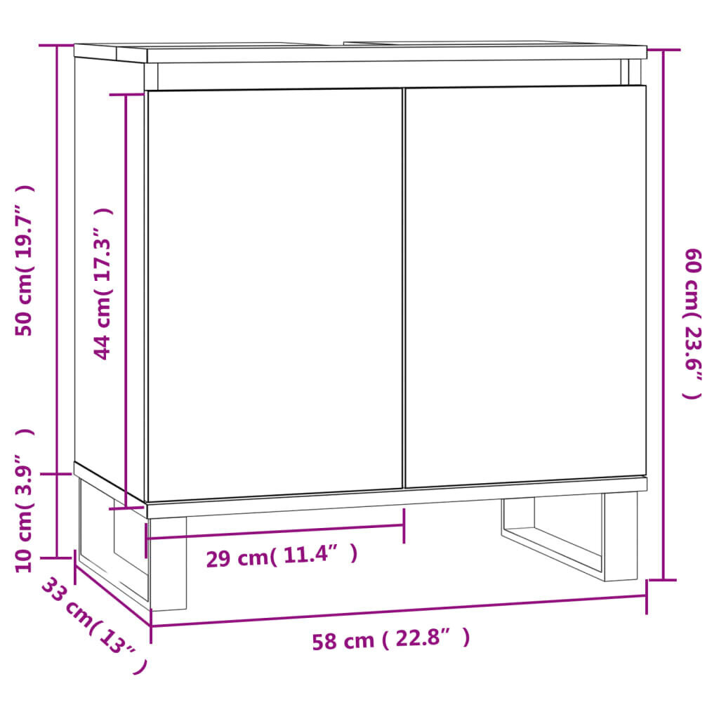 vidaXL vannitoakapp, valge, 58 x 33 x 60 cm, tehispuit hind ja info | Vannitoakapid | kaup24.ee