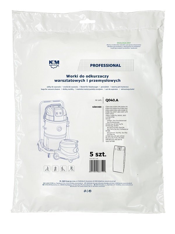 K&M KM-Q040.A Bags for vacuum cleaner KARCHER 6.904-210 / NT35 5 pcs. цена и информация | Tolmuimejate lisatarvikud | kaup24.ee