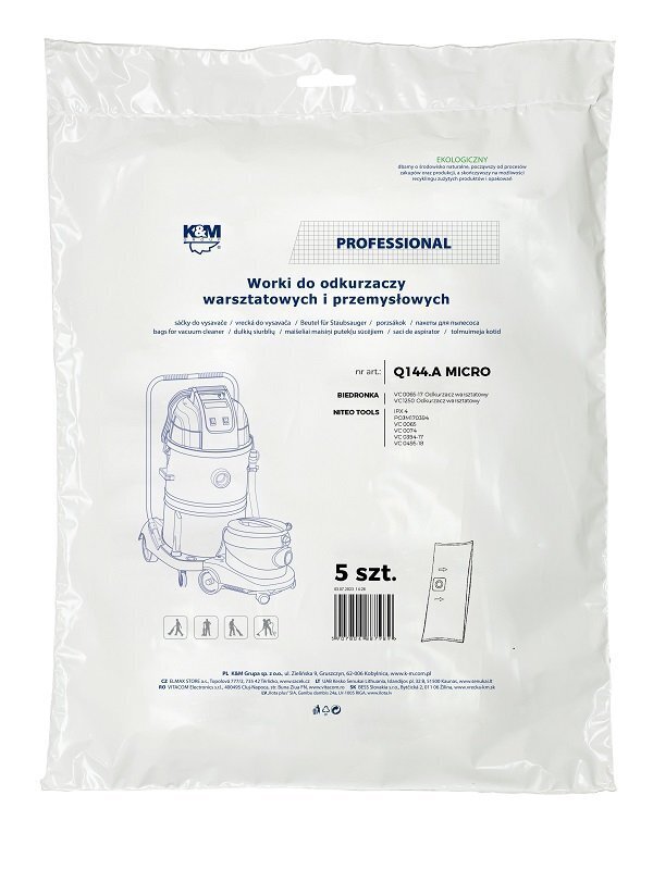 K&M KM-Q144.A VC 0065-17/VC 1250 Bags for vacuum cleaner 5 pcs. hind ja info | Tolmuimejate lisatarvikud | kaup24.ee