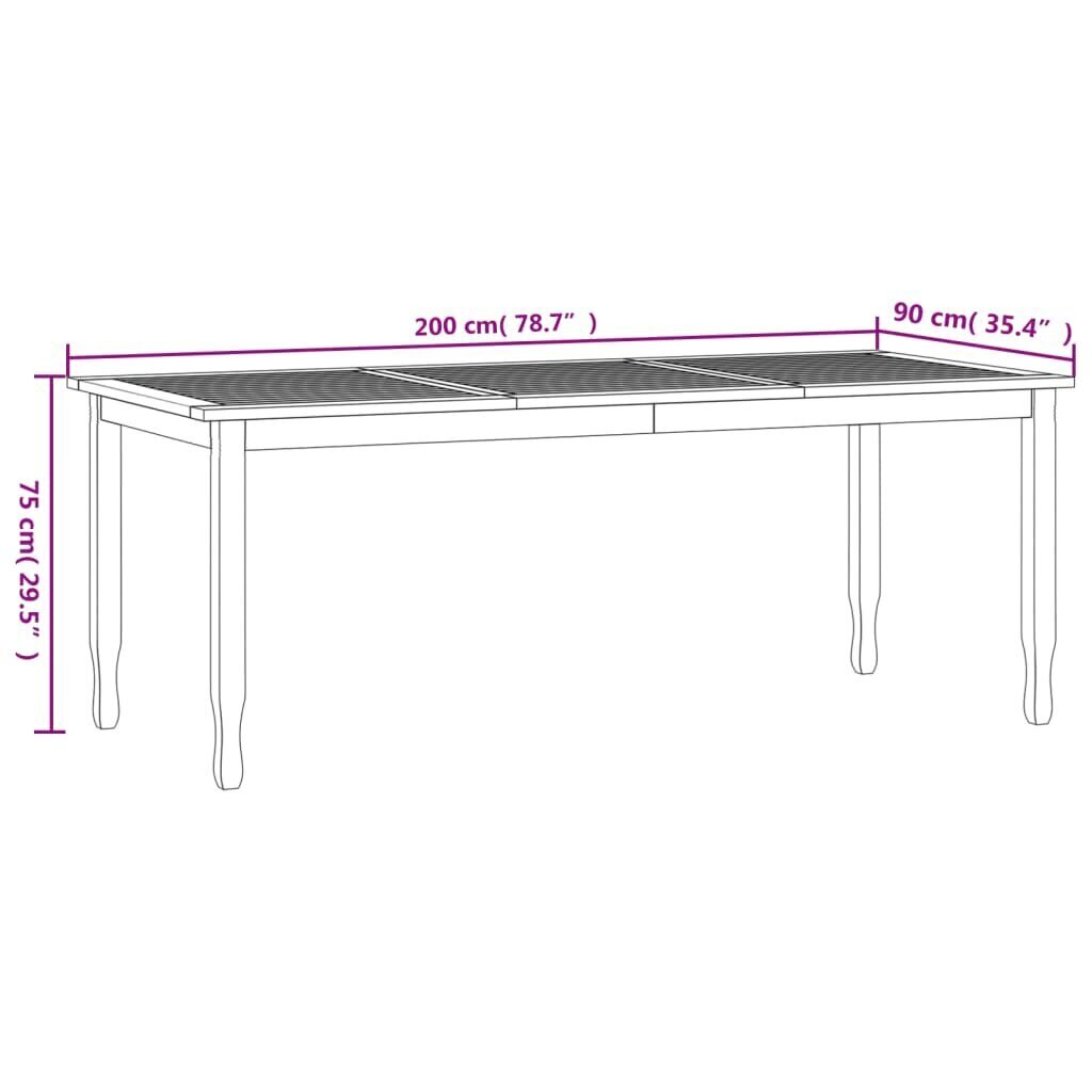 vidaXL aia söögilaud, 200 x 90 x 75 cm, tiikpuu цена и информация | Aialauad | kaup24.ee