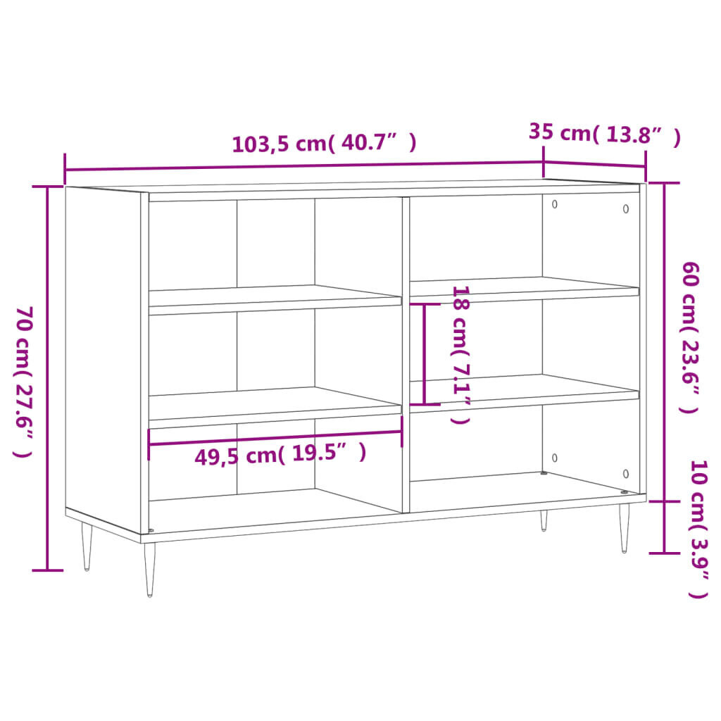 vidaXL puhvetkapp, kõrgläikega valge, 103,5 x 35 x 70 cm, tehispuit цена и информация | Elutoa väikesed kapid | kaup24.ee