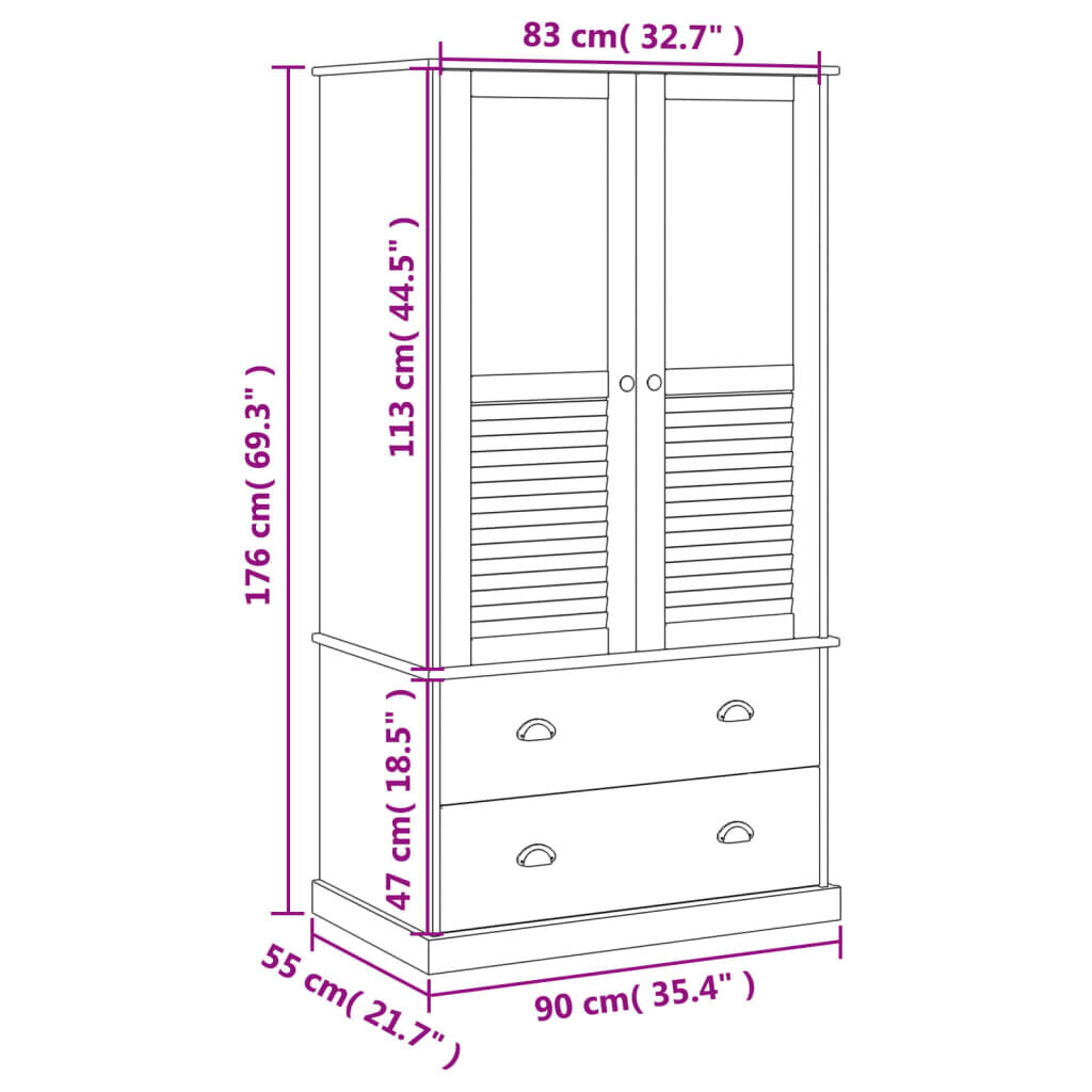 vidaXL riidekapp "VIGO", 90 x 55 x 176 cm, männipuit цена и информация | Kapid | kaup24.ee