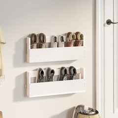 vidaXL seinale kinnitatavad jalatsiriiulid 2 tk, valge 59x9x23 cm, mänd цена и информация | Полки для обуви, банкетки | kaup24.ee