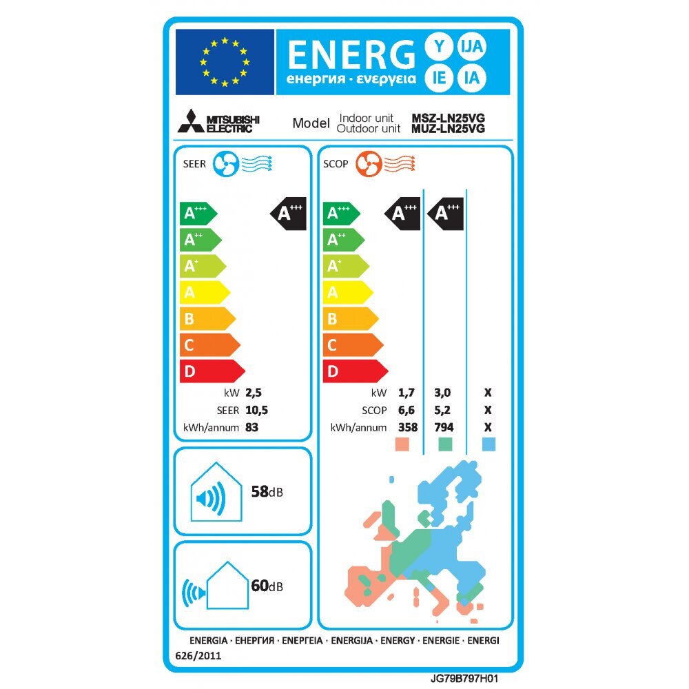 Õhukonditsioneer Mitsubishi Electric MSZ-LN25VGB, 2.5/3.2kW hind ja info | Õhksoojuspumbad, konditsioneerid | kaup24.ee