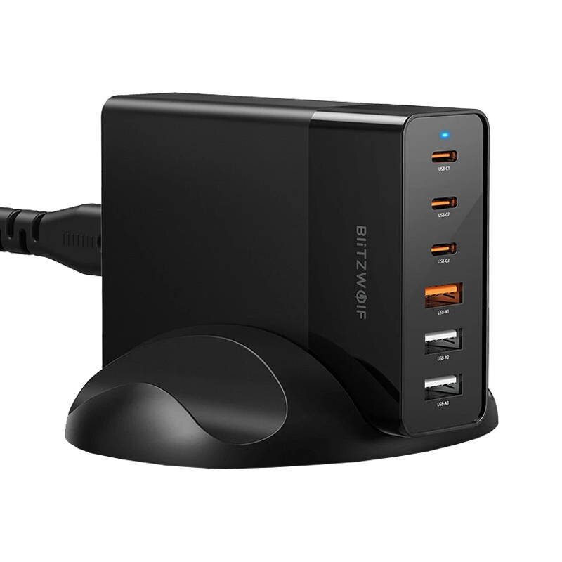 Wall charger Blitzwolf BW-S25, 75W, 3x USB + 3x USB-C (black) цена и информация | Mobiiltelefonide laadijad | kaup24.ee