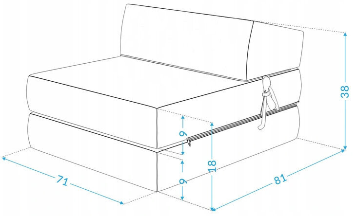 Kokkupandav tugitool Śpij, 70x200 cm, sinine hind ja info | Tugitoolid ja tugitoolvoodid | kaup24.ee