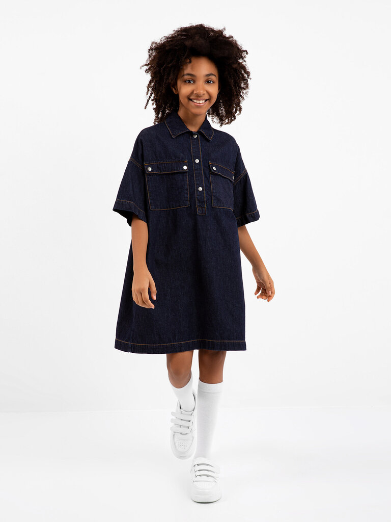 Õhukesest sinisest teksasinisest särkkleit tüdrukutele Gulliver hind ja info | Tüdrukute kleidid | kaup24.ee
